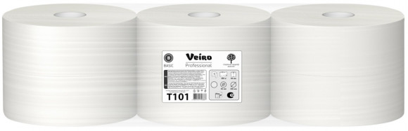 Туалетная бумага Veiro Professional Basic T101, 1-слойная, серая, 450 метров, 6 рулонов в упаковке