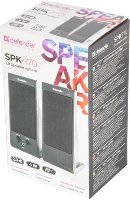 Колонки Defender SPK-170,  2.0,  черный [65165]