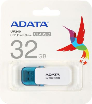 Флешка USB A-Data UV240 32ГБ, USB2.0, белый и голубой [auv240-32g-rwh]