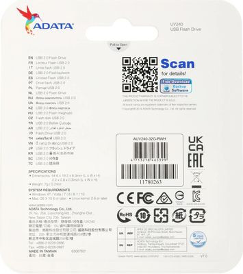 Флешка USB A-Data UV240 32ГБ, USB2.0, белый и голубой [auv240-32g-rwh]