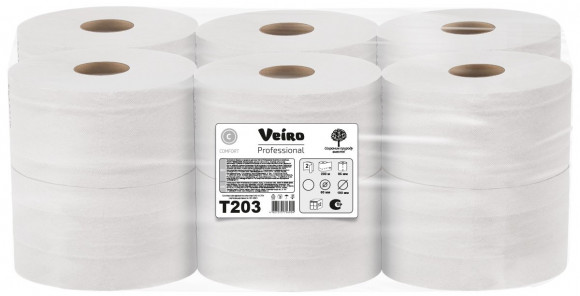 Туалетная бумага Veiro Professional Comfort T203, 2-слойная, белая, 200 метров, 12 рулонов в упаковке