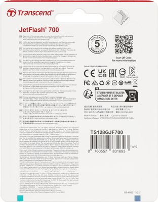Флешка USB Transcend Jetflash 700 128ГБ, USB3.0, черный [ts128gjf700]