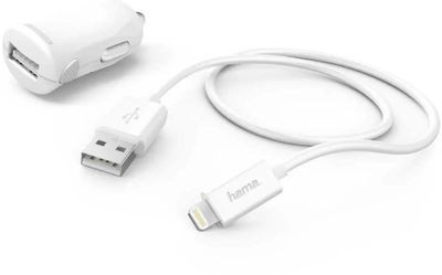 Автомобильное зарядное устройство HAMA H-183266,  USB,  8-pin Lightning (Apple),  2.4A,  белый [00183266]