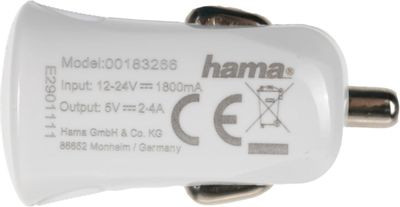 Автомобильное зарядное устройство HAMA H-183266,  USB,  8-pin Lightning (Apple),  2.4A,  белый [00183266]