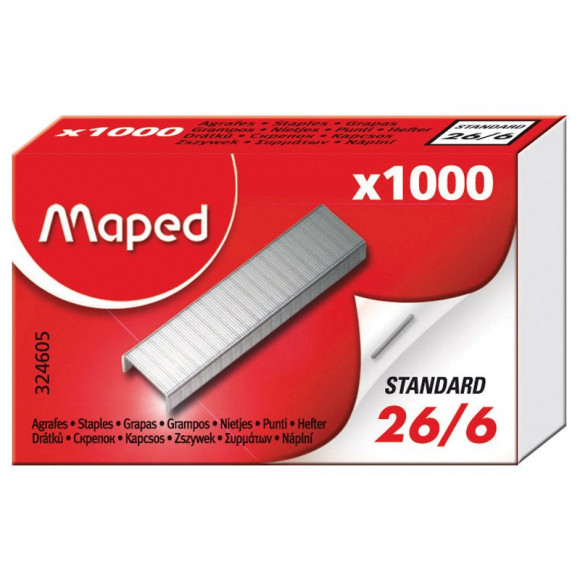Скобы №26/6 Maped Expert, никелированные, 1000 штук в упаковке
