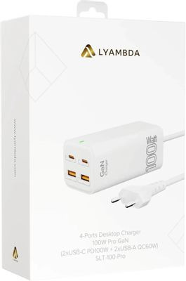 Сетевое зарядное устройство LYAMBDA SLT-100-Pro,  2xUSB-A + 2xUSB-C,  100Вт,  5A,  белый