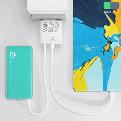 Сетевое зарядное устройство LYAMBDA SLT-65-V2,  USB-A + Type-C,  65Вт,  1.5A,  белый