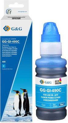 Чернила G&G GG-GI-490C GI-490, для Canon, 70мл, голубой