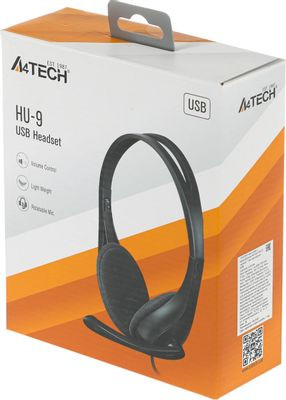 Гарнитура A4TECH HU-9,  для компьютера, накладные,  проводные, черный  [hu-9 (black)]