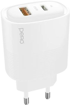 Сетевое зарядное устройство PERO ТС11W,  USB-A + Type-C,  45Вт,  3A,  белый