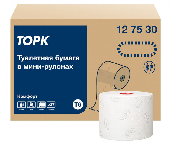 Туалетная бумага Торк Миди Комфорт, T6, 2-слойная, белая, 100 метров, 27 рулонов в коробке
