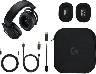 Гарнитура игровая Logitech G Pro X 2 Lightspeed,  для компьютера и игровых консолей, мониторные,  Bluetooth/радио/3,5 мм, черный [981-001265]