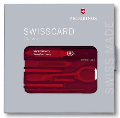 Швейцарская карта Victorinox SwissCard Classic, красный полупрозрачный, коробка подарочная [0.7100.t]