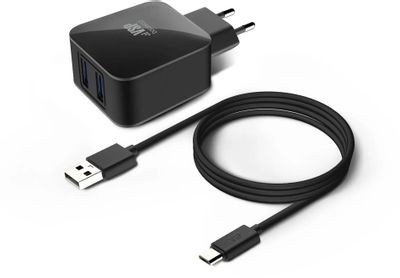Сетевое зарядное устройство BORASCO 2xUSB,  microUSB,  2.1A,  черный [20649]