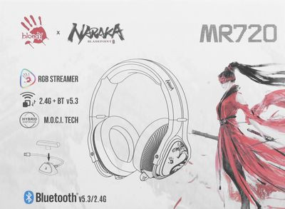 Гарнитура игровая A4TECH Bloody MR720,  для компьютера и игровых консолей, мониторные,  Bluetooth/радио, белый  / красный [mr720 naraka]