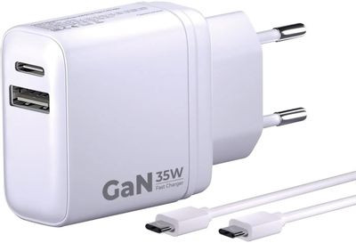 Сетевое зарядное устройство BORASCO USB + USB type-C,  USB type-C,  35Вт,  3A,  белый [52387]