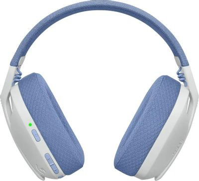Гарнитура игровая Logitech G435,  для компьютера и игровых консолей, накладные,  Bluetooth/радио, белый  / синий [981-001077]