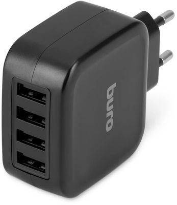 Сетевое зарядное устройство Buro TJ-286B Smart,  4xUSB,  25Вт,  5A,  черный
