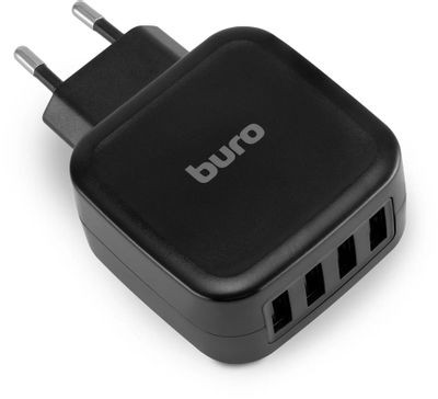 Сетевое зарядное устройство Buro TJ-286B Smart,  4xUSB,  25Вт,  5A,  черный
