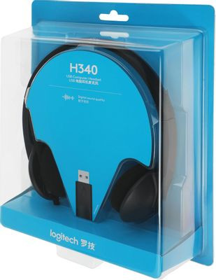 Гарнитура Logitech H340,  для контактных центров, накладные,  проводные, черный [981-000509]