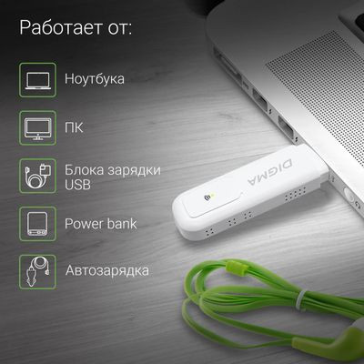 Модем Digma Dongle Wi-Fi DW1960 3G/4G, внешний, белый [dw1960wh]