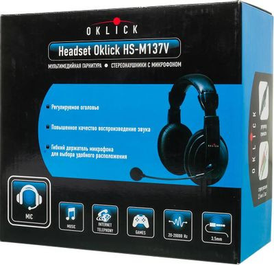 Гарнитура Oklick HS-M137V,  для компьютера, мониторные,  проводные, черный  [614046]