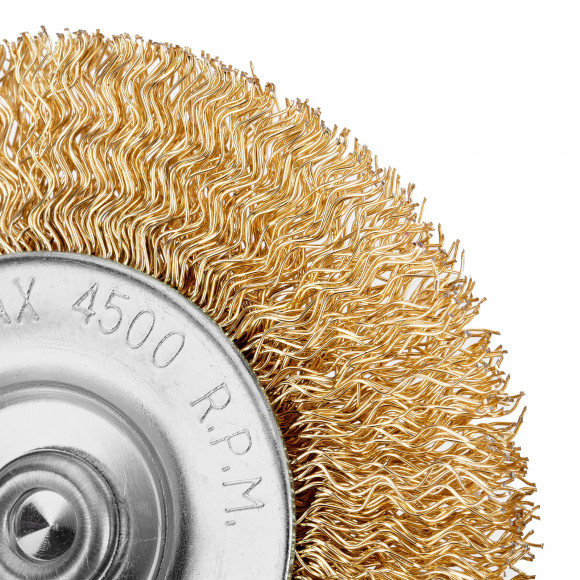 Щетка для дрели, 75 мм, плоская со шпилькой, латунированная витая проволока Matrix Щетка для дрели, 75 мм, плоская со шпилькой, латунированная витая проволока Matrix