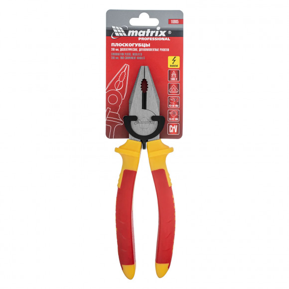 Плоскогубцы комбинированные Insulated, 200 мм, двухкомпонентные рукоятки Matrix Professional Плоскогубцы комбинированные Insulated, 200 мм, двухкомпонентные рукоятки Matrix Professional