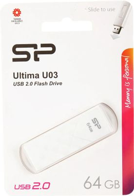 Флешка USB Silicon Power Ultima U03 64ГБ, USB2.0, белый [sp064gbuf2u03v1w]