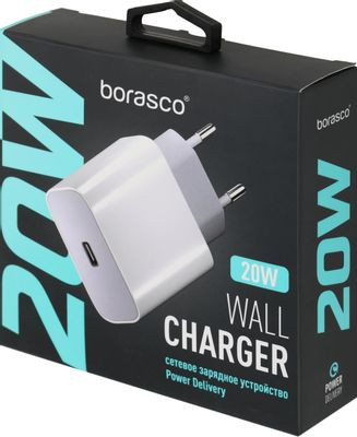 Сетевое зарядное устройство BORASCO USB type-C,  3A,  белый [50634]