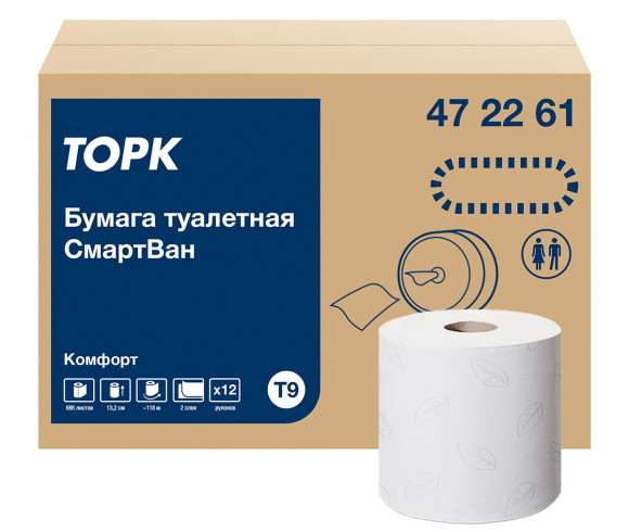 Туалетная бумага Торк СмартВан Комфорт Мини, 2-слойная, T9, 472261, белая, 130 метров, 12 рулонов в  упаковке