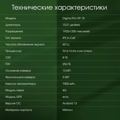 10.51" Планшет DIGMA PRO HIT 18 8/256 GB T616 4G, 1920 x 1200, Android 13, фиолетовый [hs1011pl]