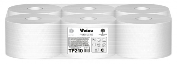 Туалетная бумага Veiro Comfort с центральной вытяжкой TP210, 2-слойная, белая, 215 метров, 6 рулонов в упаковке
