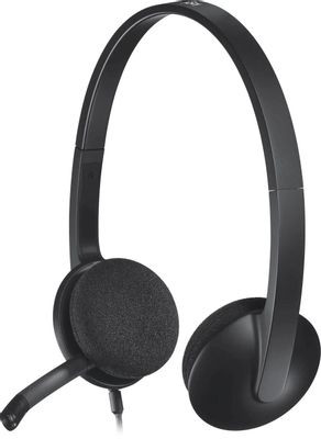 Гарнитура Logitech H340,  для контактных центров, накладные,  проводные, черный  [981-000475]