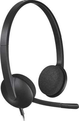 Гарнитура Logitech H340,  для контактных центров, накладные,  проводные, черный  [981-000475]