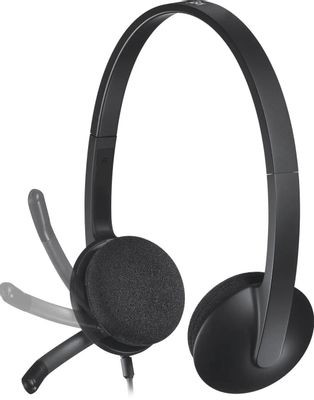 Гарнитура Logitech H340,  для контактных центров, накладные,  проводные, черный  [981-000475]