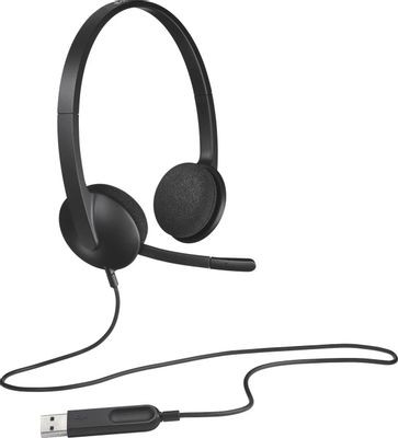 Гарнитура Logitech H340,  для контактных центров, накладные,  проводные, черный  [981-000475]