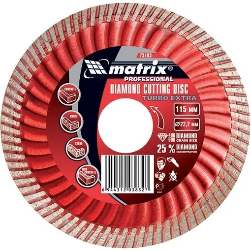 Диск алмазный, отрезной Turbo Extra, 230 х 22.2 мм, сухая резка Matrix Professional Диск алмазный, отрезной Turbo Extra, 230 х 22.2 мм, сухая резка Matrix Professional