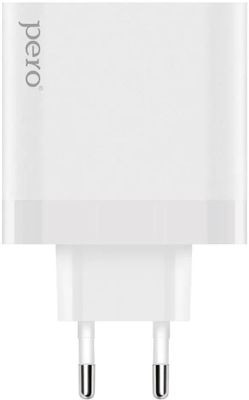 Сетевое зарядное устройство PERO TC17,  USB + 2xUSB type-C,  65Вт,  3A,  белый [tc17w]