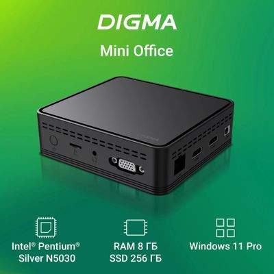 Неттоп Digma Mini Office,  Intel Pentium N5030,  DDR4 8ГБ, 256ГБ(SSD),  Intel UHD Graphics 605,  CR,  Windows 11 Professional,  черный [dpn5-8cxw01]