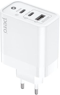Сетевое зарядное устройство PERO TC14,  USB + 2xUSB type-C,  48Вт,  3A,  белый [тс14w]