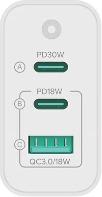 Сетевое зарядное устройство PERO TC14,  USB + 2xUSB type-C,  48Вт,  3A,  белый [тс14w]