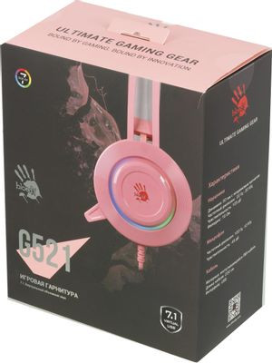 Гарнитура игровая A4TECH Bloody G521,  для компьютера, мониторные,  проводные, розовый  [g521 ( pink )]