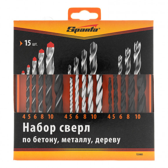 Набор сверл по бетону, металлу, дереву 4-5-6-8-10 мм, 15 шт, пластиковый бокс, цилиндрический хвостовик Sparta Набор сверл по бетону, металлу, дереву 4-5-6-8-10 мм, 15 шт, пластиковый бокс, цилиндрический хвостовик Sparta