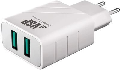 Сетевое зарядное устройство BORASCO 37261,  2xUSB,  2.4A,  белый