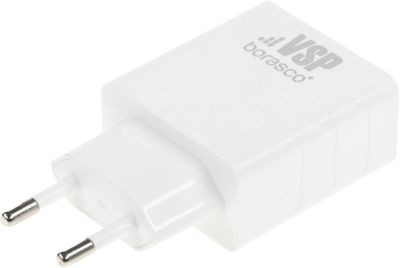 Сетевое зарядное устройство BORASCO 37261,  2xUSB,  2.4A,  белый