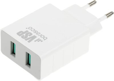 Сетевое зарядное устройство BORASCO 37261,  2xUSB,  2.4A,  белый