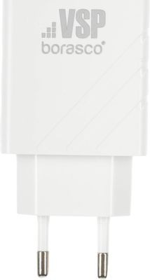 Сетевое зарядное устройство BORASCO 37261,  2xUSB,  2.4A,  белый