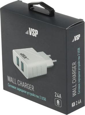 Сетевое зарядное устройство BORASCO 37261,  2xUSB,  2.4A,  белый