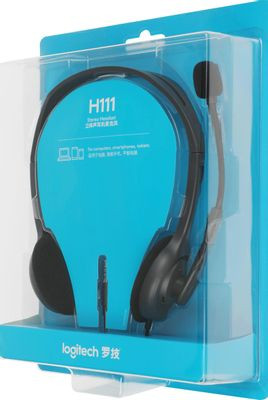 Гарнитура Logitech H111,  для контактных центров, накладные,  проводные, серый  [981-000594]